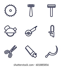 blade icons set. Set of 9 blade outline icons such as razor, saw, scythe
