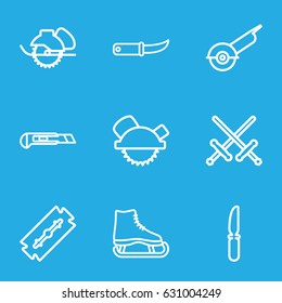 Blade icons set. set of 9 blade outline icons such as razor, saw blade, electric saw, knife, cutter, gardening knife, ice skate