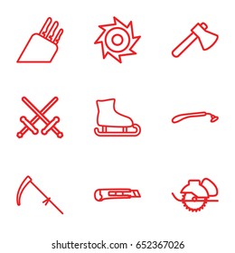 Blade icons set. set of 9 blade outline icons such as razor, axe, electric saw, scythe, cutter, knife, saw, ice skating