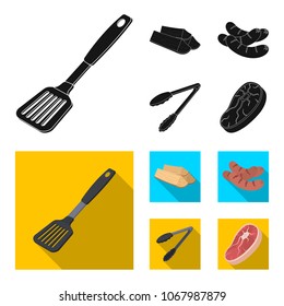 Blade kitchen, firewood, sausages and other for barbecue.BBQ set collection icons in black, flat style vector symbol stock illustration web.