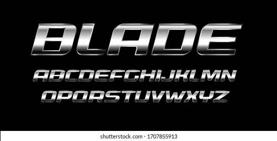 Blade letters set. Polished metal texture, chrome and silver color alphabet. Bold italic font, strong and speed style, ideal for sport and automotive. Vector typography - Shutterstock ID 1707855913