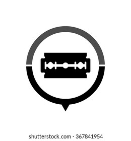 Blade razor - black vector icon; map pointer;  message bubble