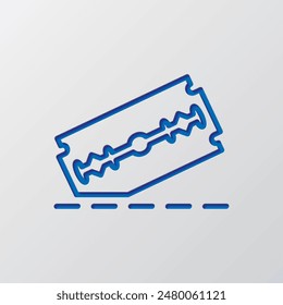 Blade razor with cutting line simple icon vector. Flat design. Paper cut design. Cutted blue symbol with shadow. Gray background.ai