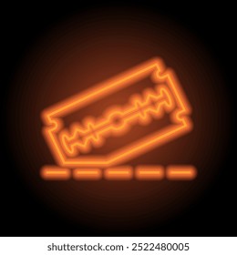 Blade razor with cutting line simple icon vector. Flat design. Orange neon on black background.ai