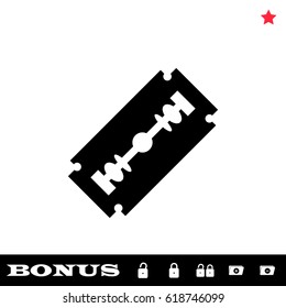 Blade razor icon flat. Black pictogram on white background. Vector illustration symbol and bonus button open and closed lock, folder, star