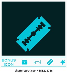 Blade razor icon flat. Blue pictogram on dark background. Vector illustration symbol and bonus icons