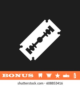Blade razor icon flat. White pictogram on black background. Vector illustration symbol and bonus button tooth, vase, star, mirror, bottle