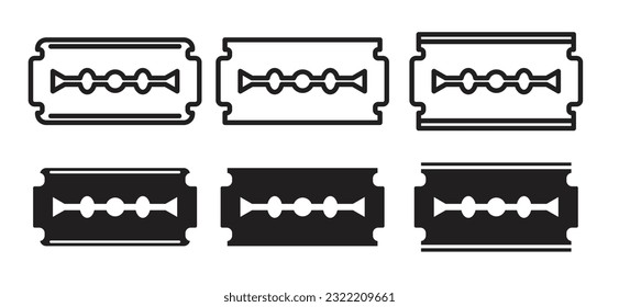 Blade razor icon set. Barber stainless steel black blade vector symbol in filled and outlined style.