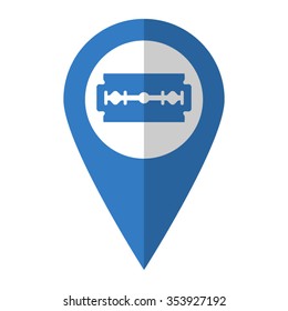Blade razor - vector icon; blue map  pointer