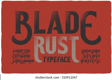 "Blade Rust" textured rough vintage typeface on bloody dirty background