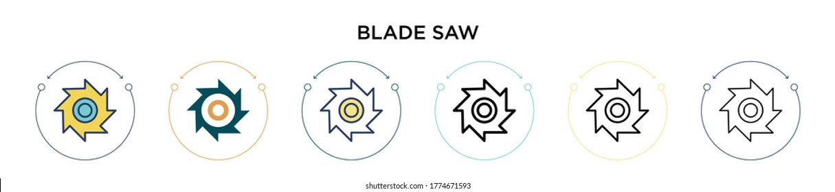 Blade saw icon in filled, thin line, outline and stroke style. Vector illustration of two colored and black blade saw vector icons designs can be used for mobile, ui, web