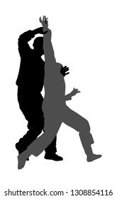 Blade self defense battle vector silhouette illustration isolated. Man fight against aggressor with knife. Street fighter situation. Combat for life against terrorist. Army skill policeman arrest.