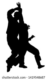 Blade self defense battle vector silhouette illustration isolated. Man fight against aggressor with knife. Street fighter situation. Combat for life against terrorist. Army skill policeman arrest.