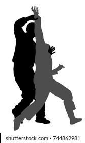 Blade self defense battle vector silhouette illustration isolated. Man fight against aggressor with knife. Street fighter situation. Combat for life against terrorist. Army skill policeman arrest.
