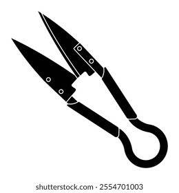 Blade shearing or hand shearing vector icon - sheep shears, scissors for shearing sheep. Hand tool black silhouette isolated on white background. Farm equipment illustration.