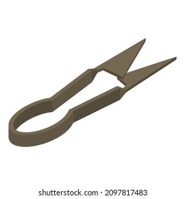 Blade shears, wool scissors - hand drawn isometric vector illustration isolated on white. Flat color design.