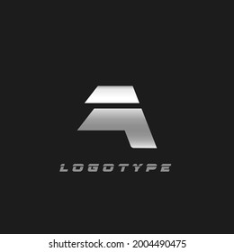 Blade silver letter A, bold italic cropped monogram. Aluminium iron metallic vector emblem for auto repair shop or automotive and race service modern logo