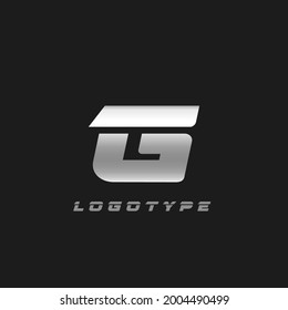 Blade silver letter G, bold italic cropped monogram. Aluminium iron metallic vector emblem for auto repair shop or automotive and race service modern logo.