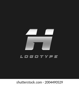 Blade silver letter H, bold italic cropped monogram. Aluminium iron metallic vector emblem for auto repair shop or automotive and race service modern logo.