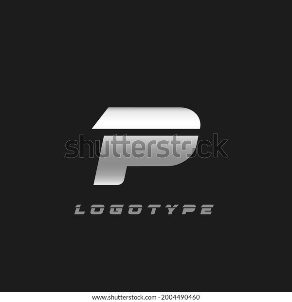 Blade silver letter P, bold italic\
cropped monogram. Aluminium iron metallic vector emblem for auto\
repair shop or automotive and race service modern\
logo.