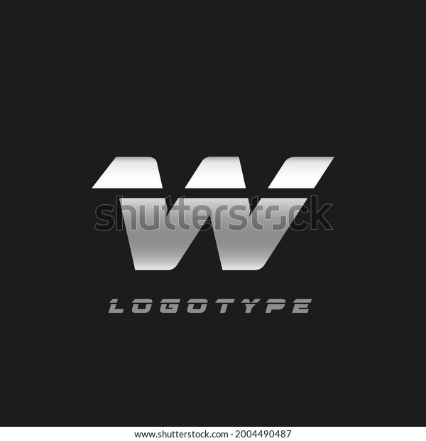 Blade silver letter W, bold italic\
cropped monogram. Aluminium iron metallic vector emblem for auto\
repair shop or automotive and race service modern\
logo.