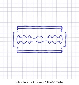 blade. simple silhouette. Hand drawn picture on paper sheet. Blue ink, outline sketch style. Doodle on checkered background