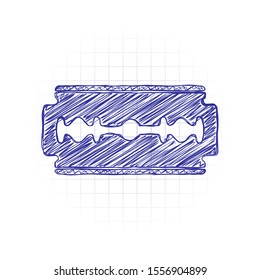 blade. simple silhouette. Hand drawn sketched picture with scribble fill. Blue ink. Doodle on white background