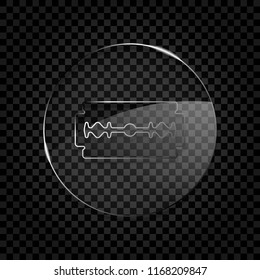 blade. simple silhouette. Icon in circle glass bubble on dark transparent grid. Glass style