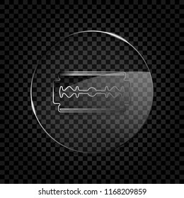 blade. simple silhouette. Icon in circle glass bubble on dark transparent grid. Glass style