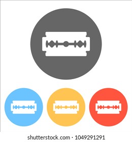 blade. simple silhouette. Set of white icons on colored circles
