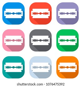 blade. simple silhouette. Set of white icons on colored squares 