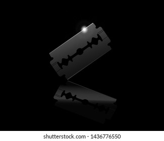 blade for a straight razor with reflection on black background