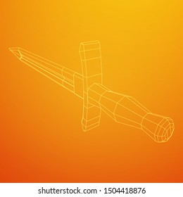 Blade sword or knife bayonet. Model wireframe  mesh vector illustration
