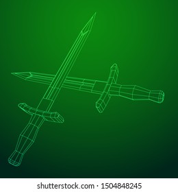 Blade sword or knife bayonet. Model wireframe low poly mesh vector illustration