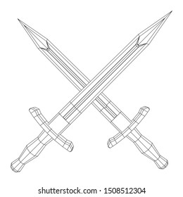 Blade sword or knife bayonet. Model wireframe low poly mesh vector illustration