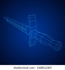 Blade sword or knife bayonet. Model wireframe low poly mesh vector illustration