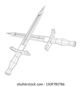 Blade sword or knife bayonet. Model wireframe low poly mesh vector illustration