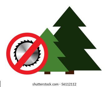 Blade and tree. Sign prohibiting saw