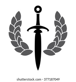Blade and a wreath for the winner banner. Vector heraldic symbol