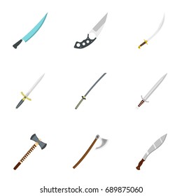 Bladed weapon icon set. Flat style set of 9 cold weapon vector icons for web isolated on white background