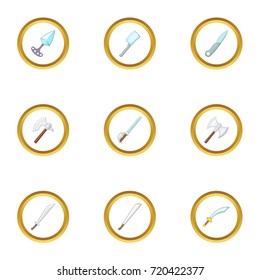 Bladed weapon icons set. Cartoon style set of 9 bladed weapon vector icons for web design