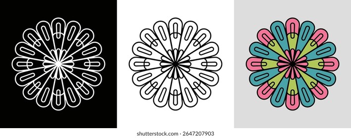 Blade-inspired mandala with sharp lines and vibrant geometric segments for bold decor.
