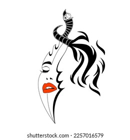 Cuchillas con la cara puesta, labios rojos con cuchillo.  ilustraciones de moda. Un diseño simple y genial para Tattoo o idea de impresión. 