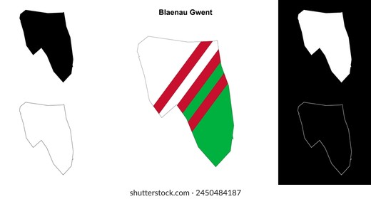 Blaenau Gwent blank outline map set
