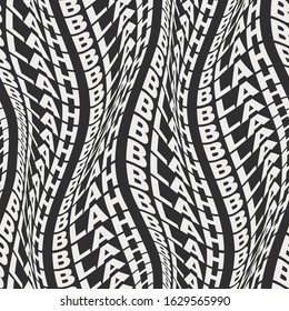 BLAH Warped words wavy type bold distorted 60s or 70s graphical motif. Uppercase type font in motion trendy seamless repeat vector eps 10 pattern swatch.