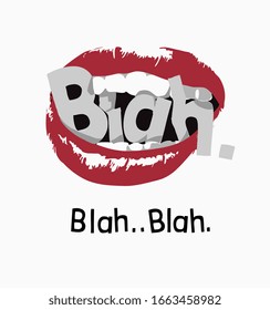 blah word in red lips mouth illustration