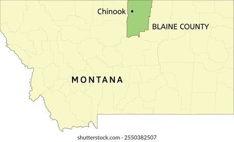 Blaine County and city of Chinook location on Montana state map