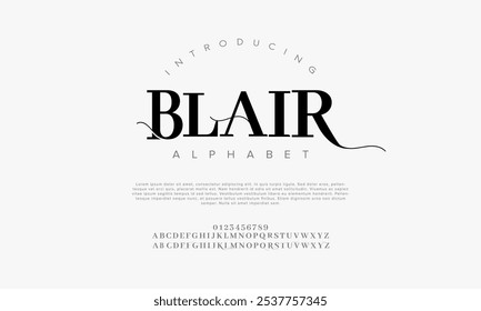 Blair tipografia beleza moda elegante minimalista serif italic fontes decorativo casamento vintage retro logos. Logotipo de fonte de luxo mínimo alfabeto. Ilustração vetorial