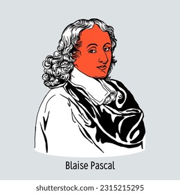 Blaise Pascal was a French mathematician, mechanic, physicist, writer, philosopher, and theologian. A classic of French literature, one of the founders of mathematical analysis. Vector illustration.