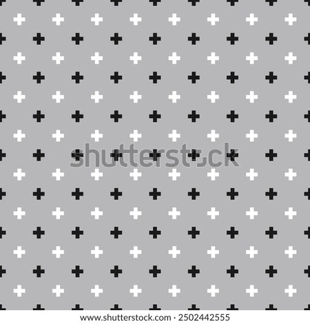 Blak and white crosses on gray background. Abstract vector seamless pattern. Classical ornament.
